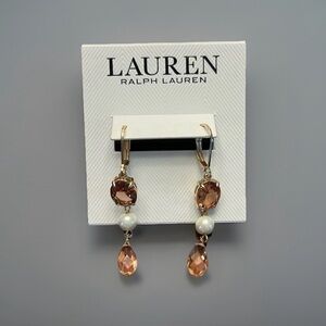 Lauren Ralph Lauren Gold and Tan Dangle Earrings
